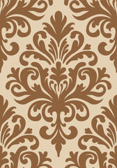 Fototapeta premium Beige and brown traditional damask pattern with ornamental design. Damask seamless pattern.