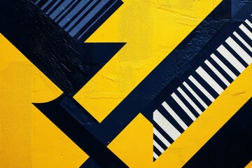 Bold geometric patterns in bright yellow and deep navy blue, showcasing a modern abstract style suitable for contemporary branding and promotional materials