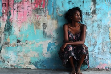 a black poor woman with mess background