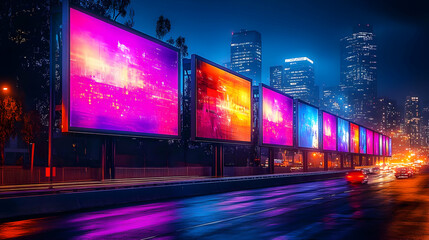 Obraz premium Night Cityscape with Colorful Billboards - Photo