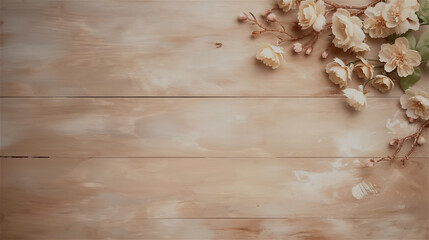 Obraz premium A beautiful winter flowers rests gracefully on a sturdy wooden table, showcasing the natural colors and charm of nature, copy space.