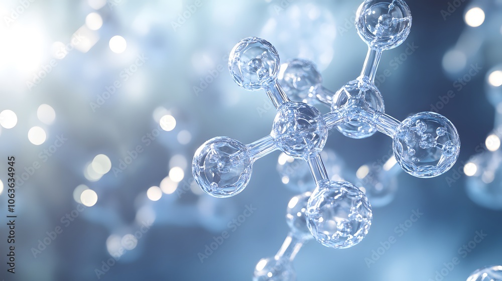 Wall mural abstract molecular structure with blue background and bokeh