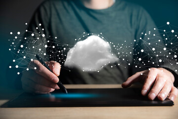 Polygonal wireframe cloud with connection