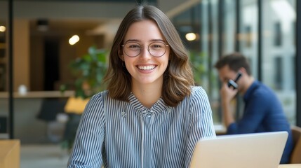 Fototapeta premium The Woman with Laptop Smiling