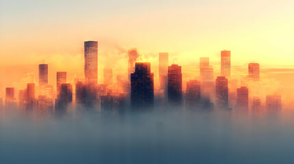 Cityscape Illustration with Foggy Sunrise