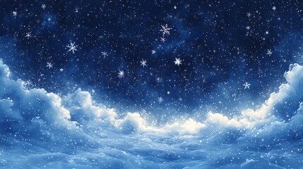 Experience the serenity of a snowy night sky