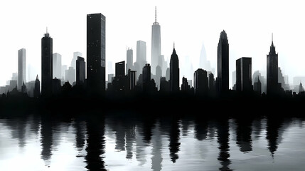 Obraz premium City Skyline Silhouette with Reflection Illustration