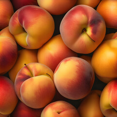 Close-up photo of a yellow-orange peach, smooth skin, studio lighting accentuates the softness of the fruit, white background.