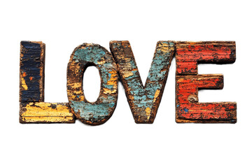Decorative love letters forming the word 'LOVE' in bold font, placed on a white background 