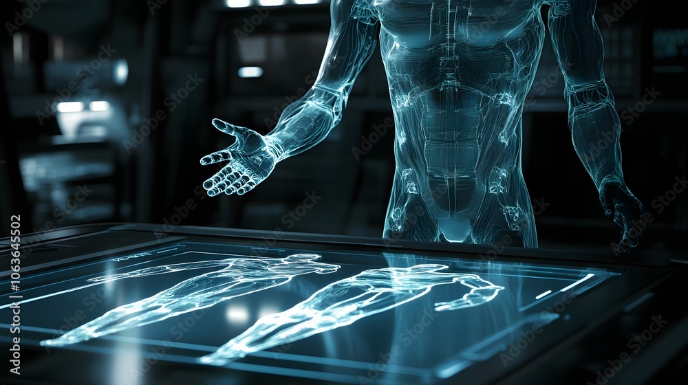 Poster Lifestyle photo of a person controlling a 3D robot model using 2D gestures on a touchscreen, blending robotics with interactive design, 4k resolution