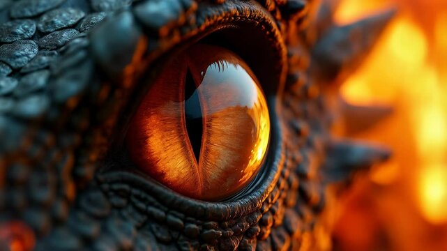 A close-up of a dragon eye, showing intricate scales around the eye and a glowing, reptilian iris.
