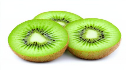 Three slices of green kiwi fruit