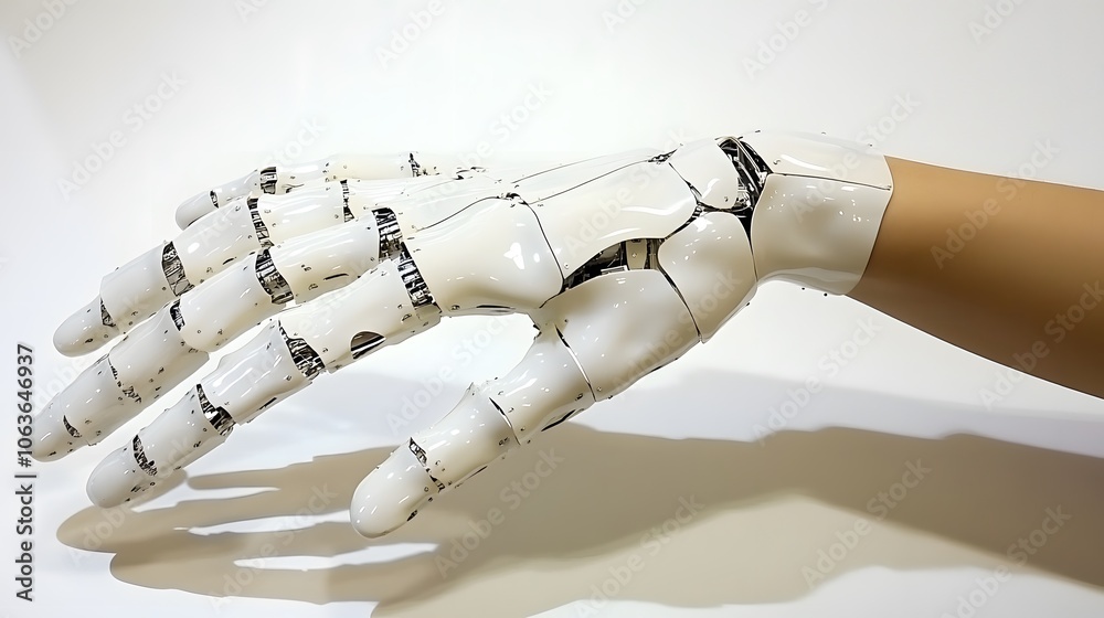 Poster Lifestyle photo of a person programming a 3D robotic arm with 2D control panels displayed nearby, blending tangible robotics with digital commands, 4k resolution