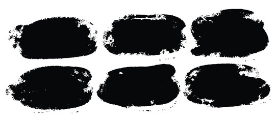 Big collection of vector ellipse brush strokes on white background. Grunge brushes set banners on rice paper. Black paint ink vector circle stains. Chalk round text boxes oval blob brush frames set.