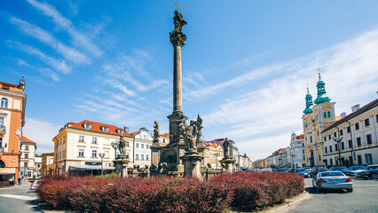 Fototapeta premium Market Square with Cathedral, Hradec Kralove, Czech Republic