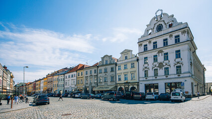 Historic Houses on Great square of Hradec Kralove, Czech Republic