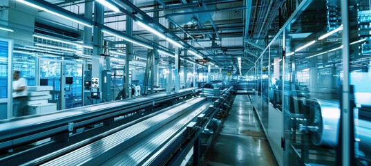 Futuristic Eco-Friendly Packaging Facility Producing Biodegradable Plastics for Sustainable Solutions