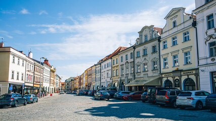 Historic Houses on Great square of Hradec Kralove, Czech Republic