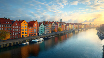 Obraz premium Colorful European City Skyline with River - Photo