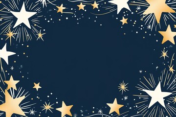 Fototapeta premium A dark blue background with white and gold shooting stars in the corners of the frame, creating an atmosphere of joyous celebration