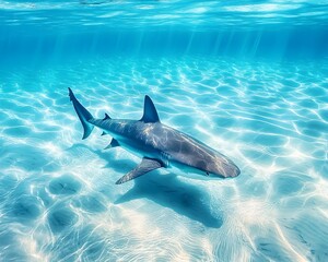 Sleek Shark Cutting Through Crystal Clear Blue Ocean Waters
