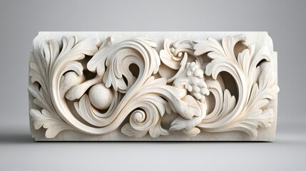 Intricate stone carving featuring elaborate floral patterns, perfect for architectural design, interior decor, or artistic inspiration in crafts and sculpture,