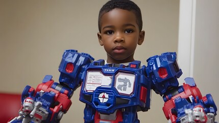 Candid photo of a child building a robot with 2D instructional overlays on 3D parts, making STEM education hands-on and fun, 4k resolution