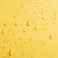Hyper Realistic Water Droplets on Yellow Background in High Detail