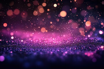 Abstract blurry pink and dark blue background with glowing particles, dots, and bokeh. Abstract background for design cover, banner, poster, flyer, packaging, or presentation