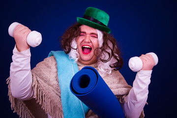 Vacation and Holidays. Funny Drag Queen poses in the studio.