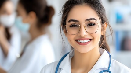 A talented Indian doctor showcasing her expertise and dedication, with a friendly smile and assurance, symbolizing trust and reliability in healthcare.