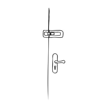 recommend clip art: close up of door latch and handle - hand drawn line art. door lock on a latch