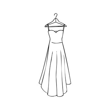 recommend clip art: long minimalist dress with straps hanging on a hanger - hand drawn line art. summer dress on a hanger