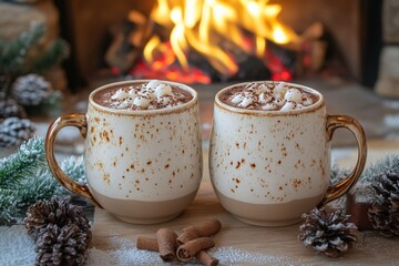 Hot Chocolate with Marshmallows by the Fireplace