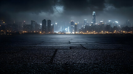 Night Cityscape with Asphalt Background