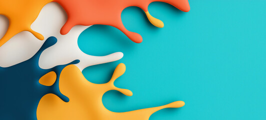 Colorful paint splashes on vibrant blue background create lively scene