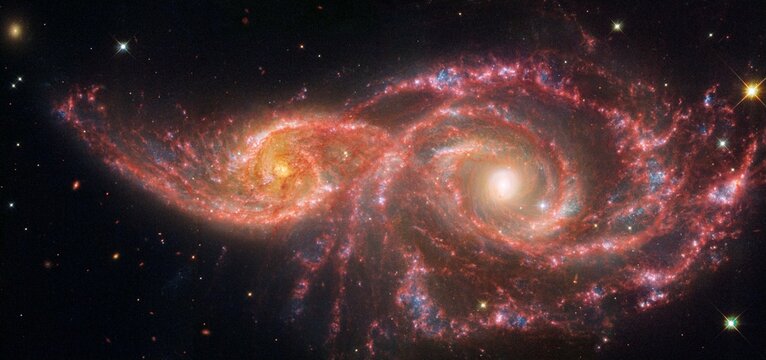 Galaxies colliding making Galaxy pair IC 2163 and NGC 2207