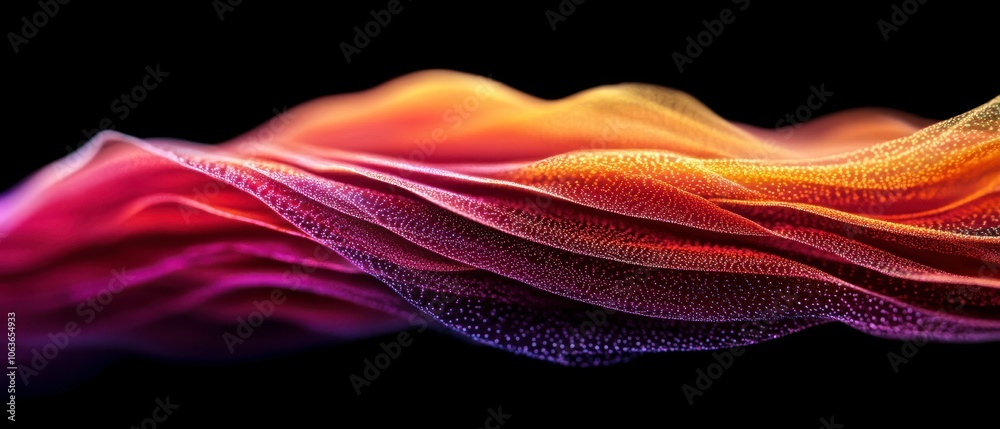 Fototapete a vibrant, fluid wave of colorful light flows gracefully against a dark background, creating a mesme