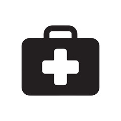 First aid kit icon. Medical box with cross. Medical emergency equipment.