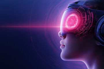Exploring virtual reality with futuristic goggles in a dark, high-tech setting