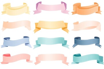 Set of colorful flat ribbons and banners vector illustration on a white background