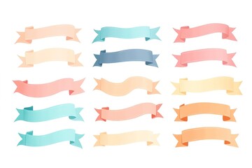 Set of colorful flat ribbons and banners vector illustration on a white background