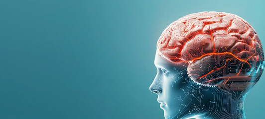 Cybernetic brain with circuits, symbolizing advanced technology and AI