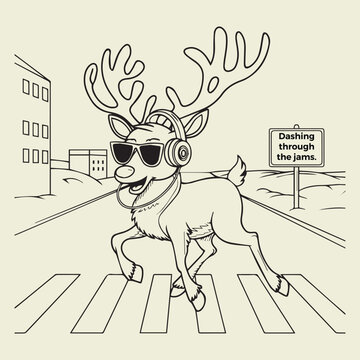 Cool Reindeer Crosses the Street


