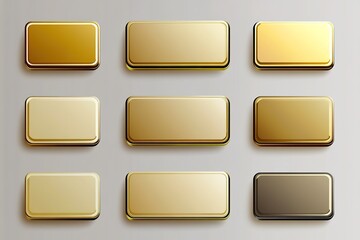 Gold color gradient rectangle button set vector illustration on dark background, flat design, vector graphics, flat style, 2D design, simple lines and shapes, flat color blocks