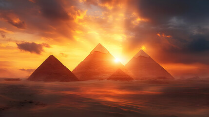 Pyramids in the Desert at Sunset - Realistic Image