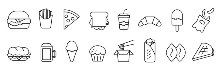 Obraz premium Fast food icons. Thin line icons. Fast food. Fast food icons.