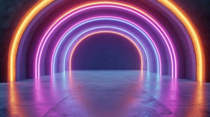 Fototapeta premium Vibrant Neon Archways in a Dark Environment