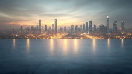 Obraz premium Cityscape at Dusk with Empty Platform Background Image