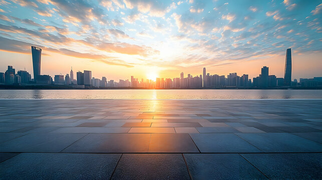 City Skyline Sunset Background Image